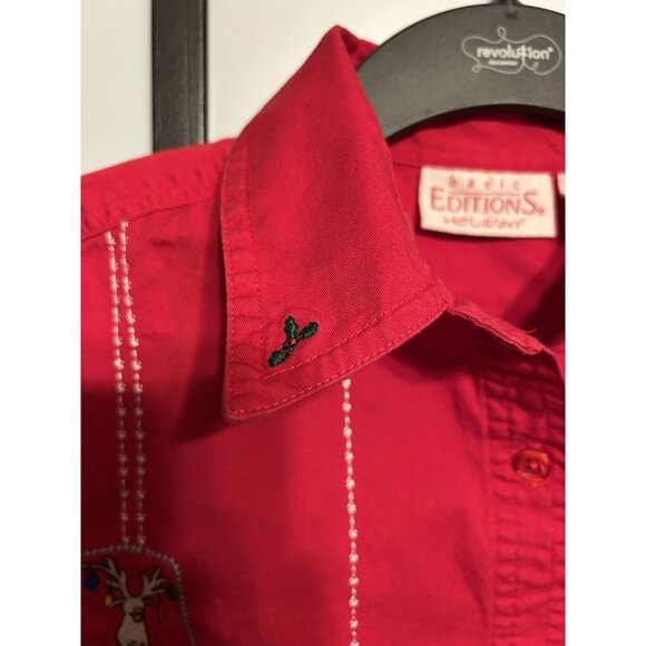 Vtg Basic Editions Button Front‎ Christmas Shirt Reindeer Ornaments Holly Small - Picture 6 of 10